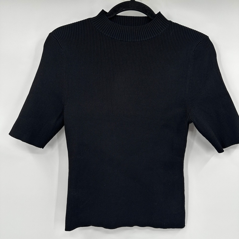 Bailey/44 Black Ribbed Mock Neck Elbow Sleeve Knit Crop Top Size Large Capsule